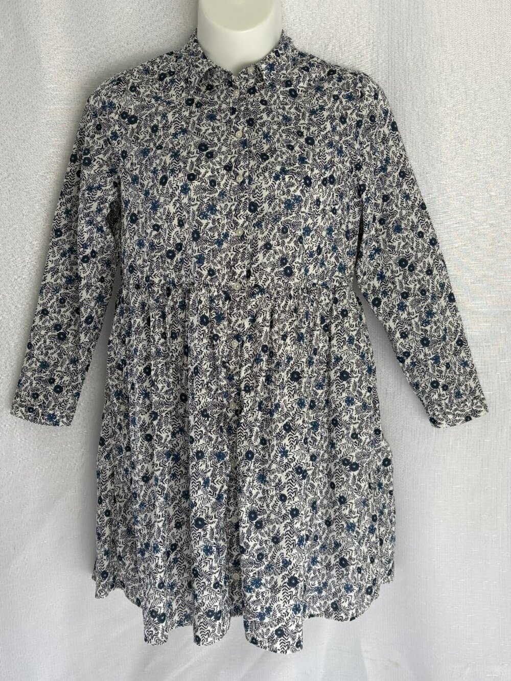 J CREW Floral Cotton Long Sleeve Shirt Dress with Pockets
